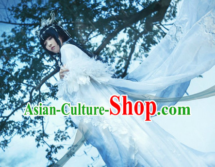 Chinese Ancient White Wedding Dress Complete Set