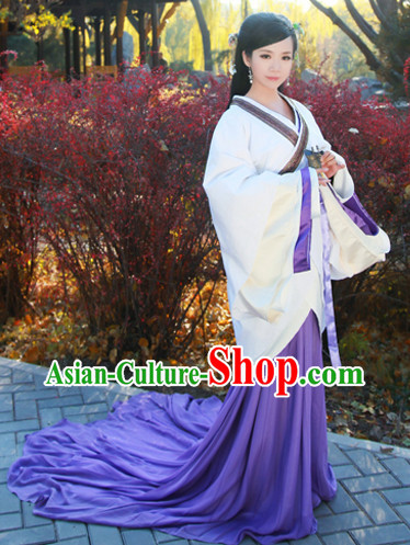 Chinese Han Dynasty Female Long Tail Hanfu Dress Complete Set