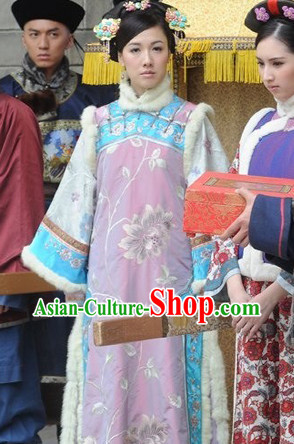 Chinese Ancient Costume Mandarin Dress and Hair Jewelry Complete Set