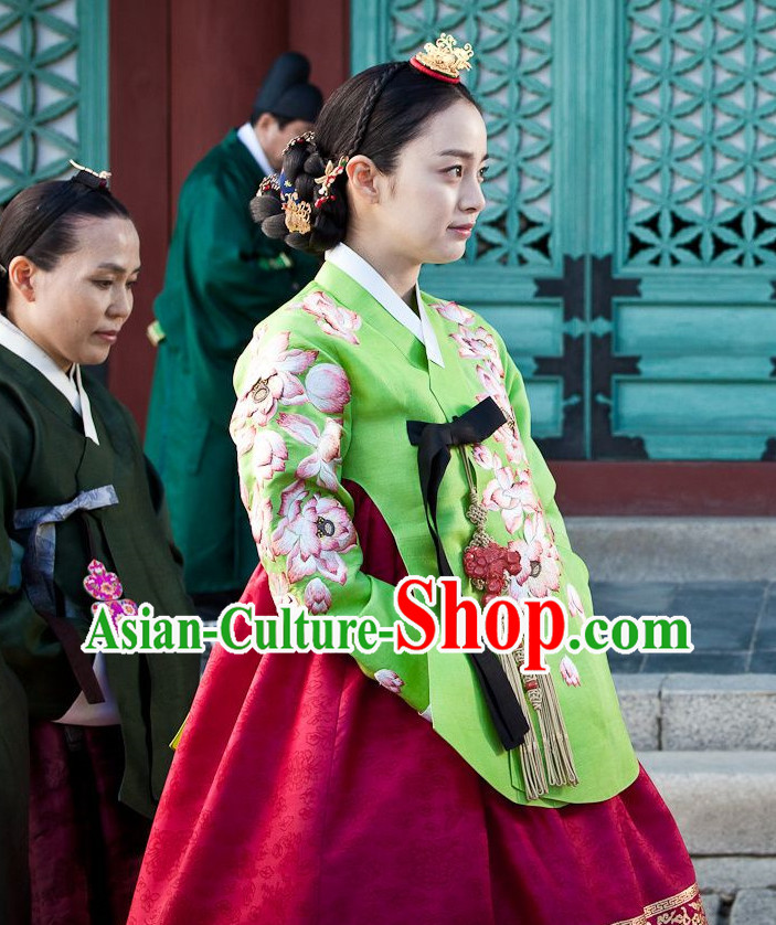 Korean Ancient Princess Hanbok Costumes and Hair Accessories Complete Set