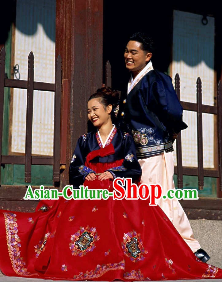 Korean Couple National Dress Costumes Traditional Costumes 2 Sets