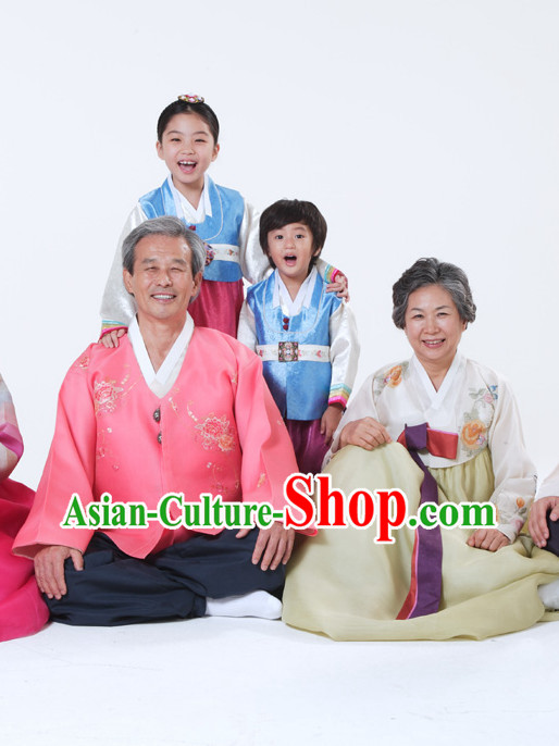 Traditional Korean Clothing 4 Sets for Grandmother Grandfather and Kids