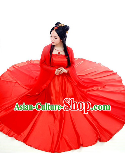 Pure Red Ancient Style Female Costumes and Hair Accessories Complete Set