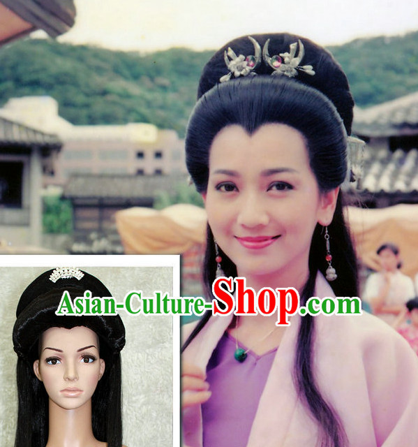 Chinese Traditional White Snake Fairy Lady Long Black Wig