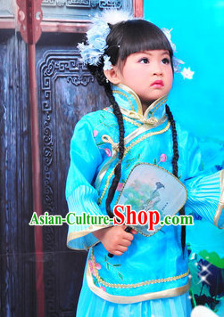 Chinese Traditional Dancing Costumes and Hair Clips Kids