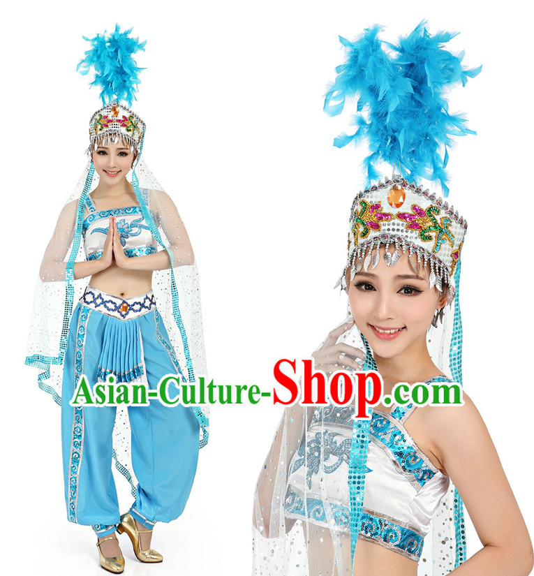 Chinese Dance Costumes Apparel Dance Stores Dance Gear Dance Attire and Hair Accessories Complete Set for Women