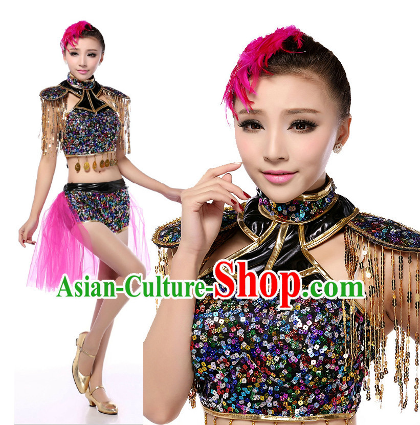 Chinese Modern Dance Costumes Apparel Dance Stores Dance Gear Dance Attire and Hair Accessories Complete Set for Women