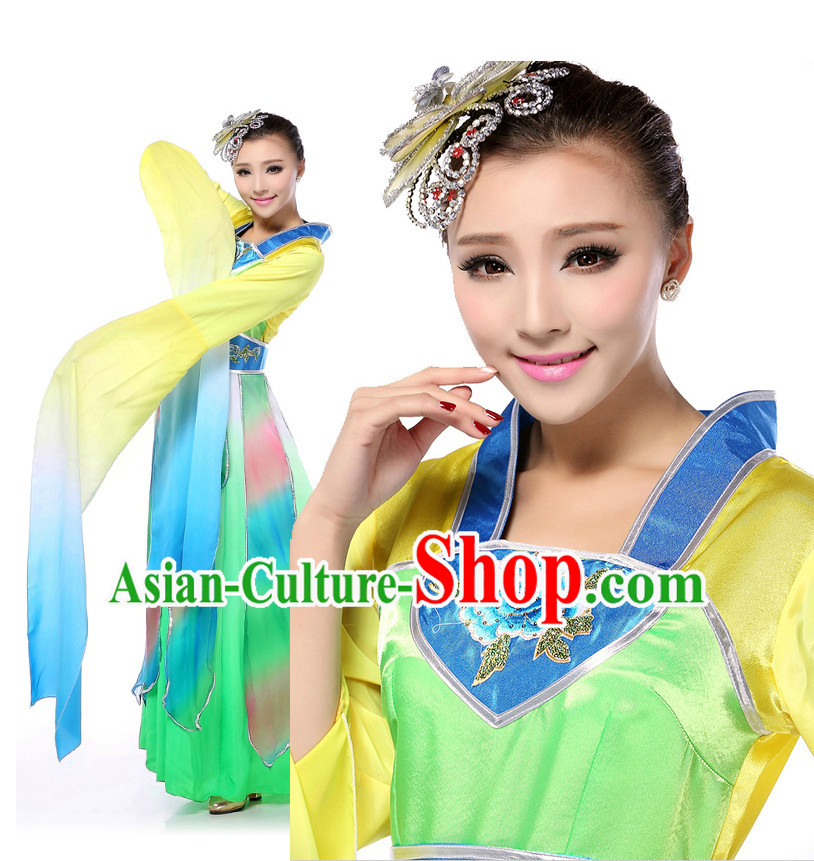 Chinese Traditional Classical Dancing Apparel Dance Attire and Headpiece Complete Set for Women