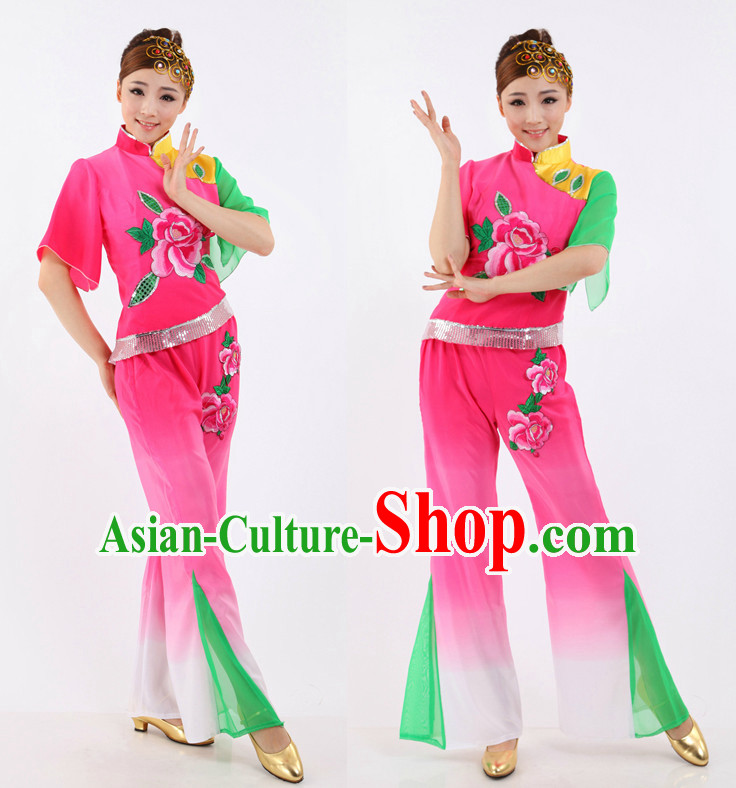 Chinese Traditional Classical Peony Dancing Apparel Dance Attire and Headpiece Complete Set for Women