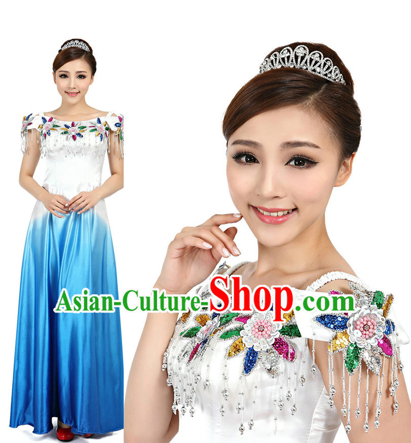 Asian Chinese Professional Stage Costumes Dance Stores Dance Gear Dance Attire and Hair Accessories Complete Set