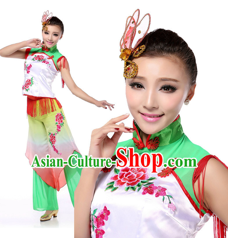 Asian Chinese Classical Dancing Costumes Dance Stores Dance Gear Dance Attire and Hair Accessories Complete Set