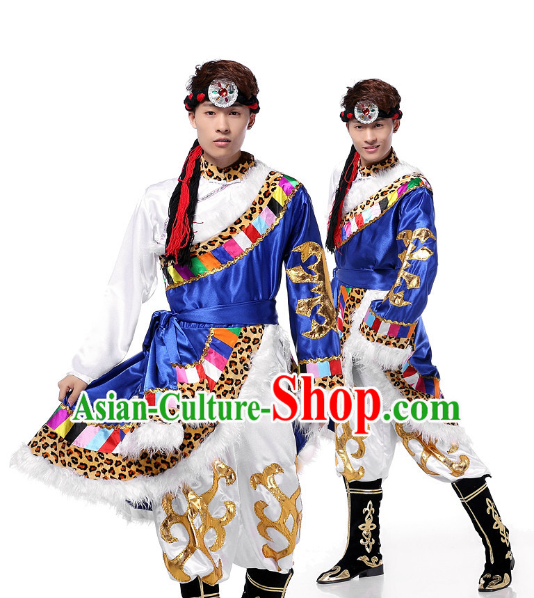 Asian Chinese Mongolian Dancing Costume Dance Attire and Hair Accessories Complete Set