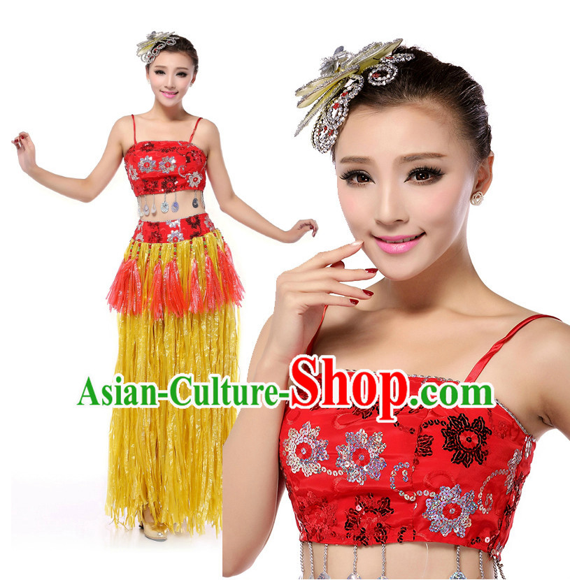 Chinese Stage Dancing Costumes Apparel Dance Stores Dance Gear Dance Attire and Hair Accessories Full Set