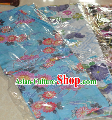 Japanese Blue Flower Yukata Female Kimono Complete Set