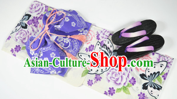 Traditional Japanese Yukata Female Kimono Complete Set