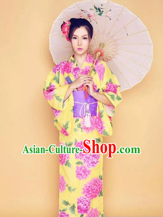 Traditional Japanese Yukata Female Kimono Complete Set