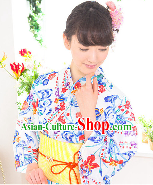 Traditional Japanese Yukata Female Kimono Complete Set