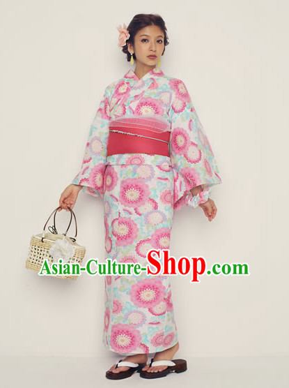 Traditional Japanese Yukata Female Kimono Complete Set