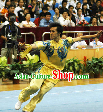 Top Double Dragons Competition Martial Arts Uniforms Martial Arts Supplies Kung Fu Swords Sword Championship Uniform for Men