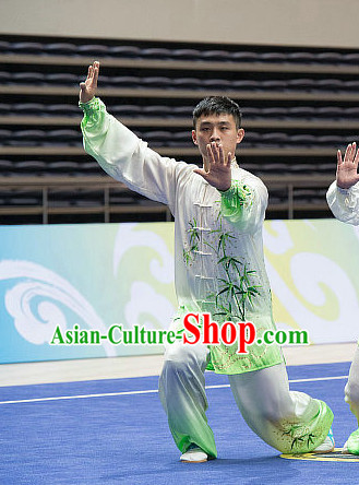 Top Bamboo Embroidery Tai Chi Costumes Taijiquan Costume Aikido Chikung Tichi Uniforms Quigong Uniform Thaichi Martial Art Qi Gong Combat Clothing Competition Uniforms for Men