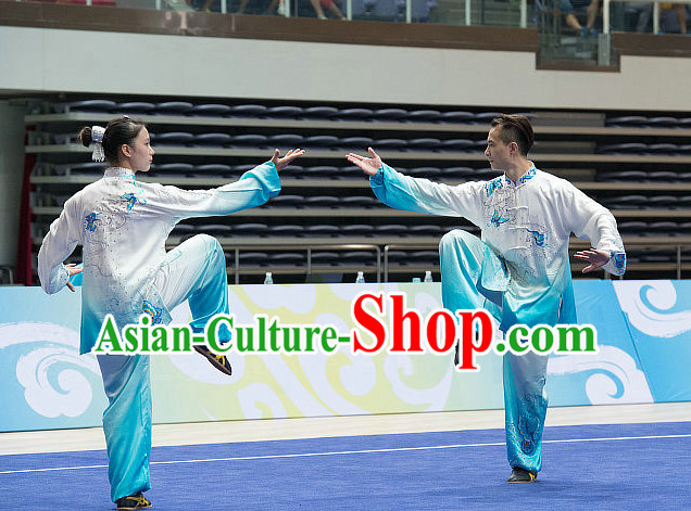 Top Embroidered Tai Chi Costumes Taijiquan Costume Aikido Chikung Tichi Uniforms Quigong Uniform Thaichi Martial Art Qi Gong Combat Clothing Competition Uniforms for Women or Men