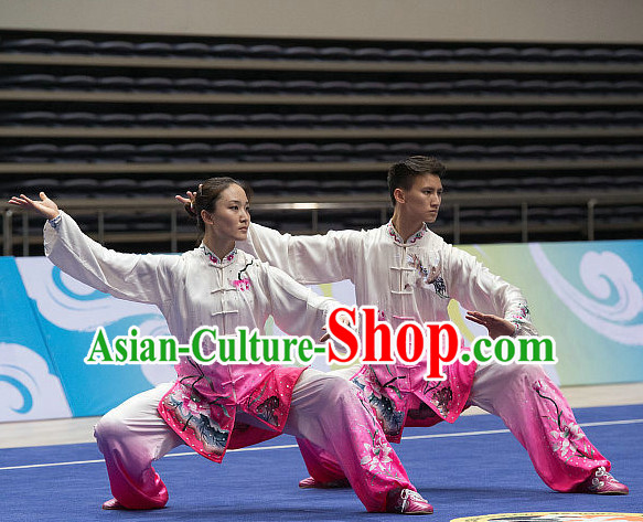 Top Lotus Embroidery Tai Chi Costumes Taijiquan Costume Aikido Chikung Tichi Uniforms Quigong Uniform Thaichi Martial Art Qi Gong Combat Clothing Competition Uniforms for Men or Women