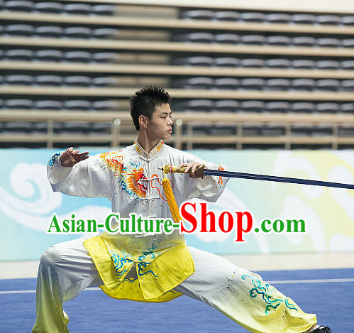 Top Embroidered Tai Chi Sword Championship Costumes Taijiquan Costume Aikido Chikung Tichi Swords Uniforms Quigong Uniform Thaichi Martial Arts Qi Gong Combat Clothing Competition Suits