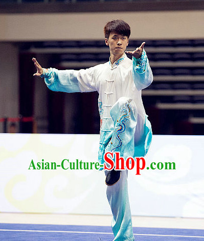 Top Embroidered Tai Chi Swords Championship Costumes Taijiquan Uniforms Quigong Uniform Thaichi Martial Arts Qi Gong Kung Fu Combat Clothing Competition Clothes for Men