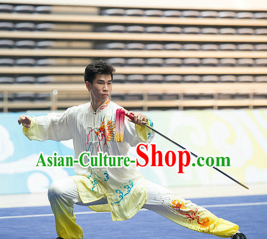 Top Embroidered Tai Chi Sword Championship Costumes Taijiquan Costume Aikido Chikung Tichi Swords Uniforms Quigong Uniform Thaichi Martial Arts Qi Gong Combat Clothing Competition Uniforms