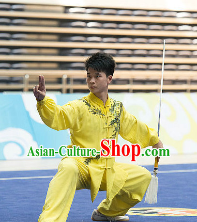 Top Embroidered Tai Chi Sword Championship Costumes Taijiquan Costume Aikido Chikung Tichi Swords Uniforms Quigong Uniform Thaichi Martial Arts Qi Gong Combat Clothing Competition Uniforms