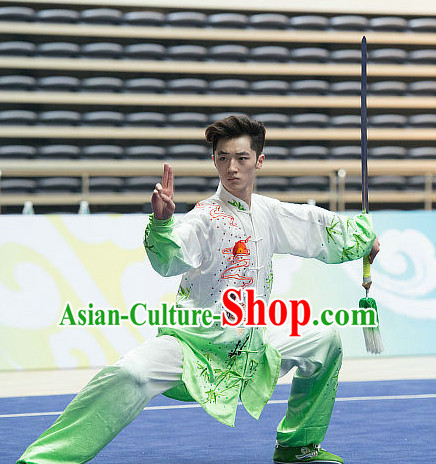 Top Embroidered Tai Chi Sword Championship Costumes Taijiquan Costume Aikido Chikung Tichi Swords Uniforms Quigong Uniform Thaichi Martial Arts Qi Gong Combat Clothing Competition Uniforms