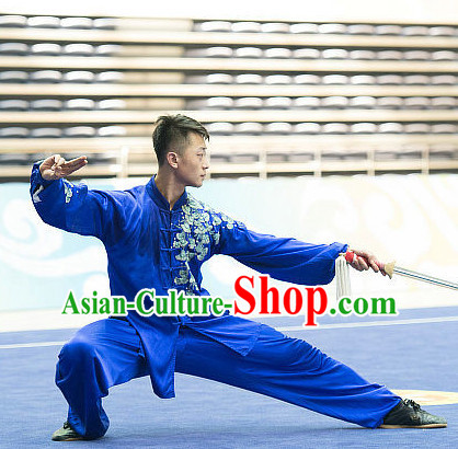 Top Embroidered Tai Chi Sword Championship Costumes Taijiquan Costume Aikido Chikung Tichi Swords Uniforms Quigong Uniform Thaichi Martial Arts Qi Gong Combat Clothing Competition Uniforms