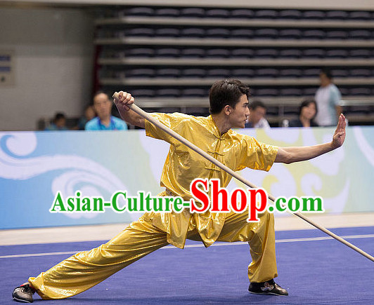 Top Shinning Kung Fu Stick Competition Uniforms Kungfu Training Suit Kung Fu Clothing Kung Fu Movies Costumes Wing Chun Costume Shaolin Martial Arts Clothes for Men