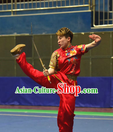 Top Red Chinese Wushu Kung Fu Sword Uniforms Kungfu Uniform Martial Arts Competition Costumes for Women