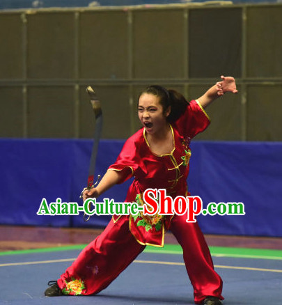 Top Red Chinese Wushu Kung Fu Sword Uniforms Kungfu Uniform Martial Arts Competition Costumes for Women