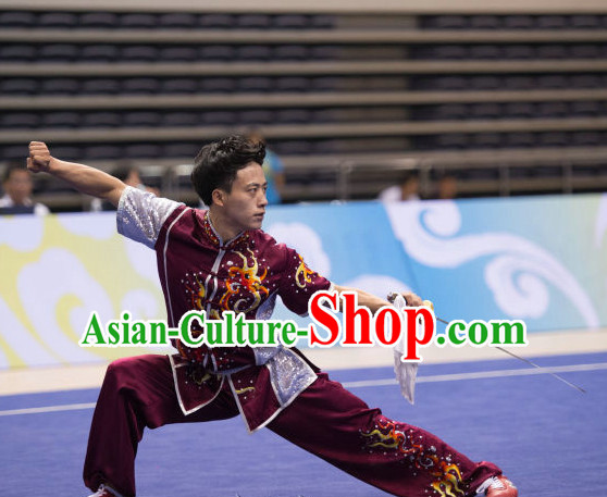 Top Shiny Wing Chun Competition Uniform Kung Fu Costume Complete Set for Men