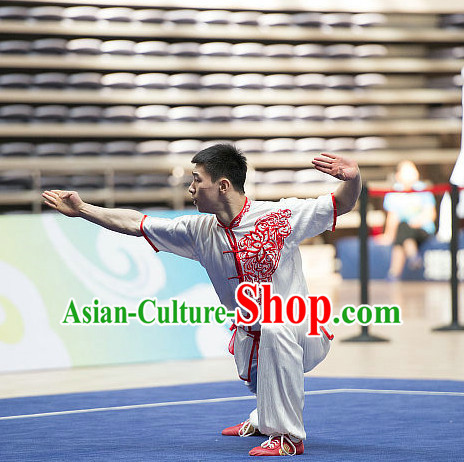 Top White Embroidered Chinese Southern Fist Kung Fu Uniform Martial Arts Uniforms Kungfu Suits Competition Costumes Complete Set