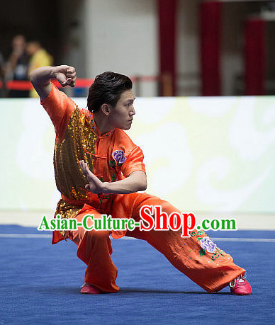 Top Orange Embroidered Chinese Southern Fist Kung Fu Uniform Martial Arts Uniforms Kungfu Suits Competition Costumes Complete Set