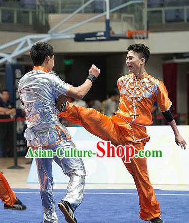 Top Orange Chinese Southern Fist Kung Fu Uniform Martial Arts Uniforms Kungfu Suits Competition Costumes Complete Set