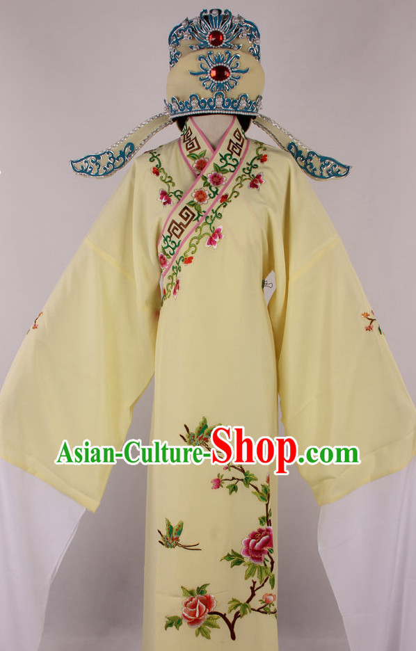 Chinese Beijing Opera Peking Opera Young Scholar Costumes Long Robe and Hat Complete Set for Men