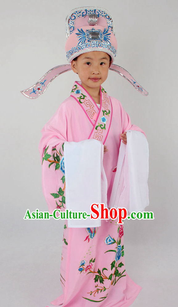 Chinese Beijing Opera Peking Opera Young Scholar Costumes Long Robe and Hat Complete Set for Kids