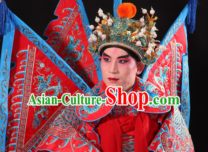 Chinese Beijing Opera Wu Sheng Fighting or Military Character Armor Costumes Flags and Helmet Full Set for Men