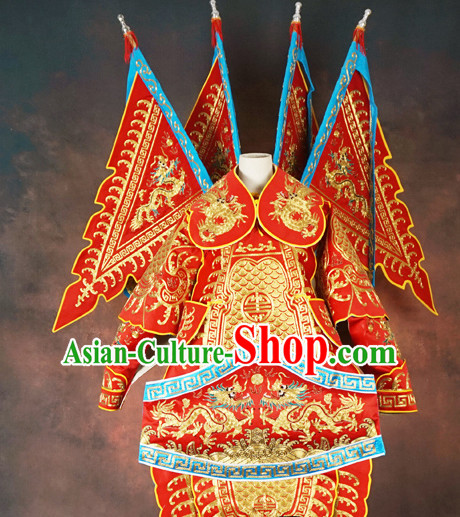 Chinese Beijing Opera Costumes Peking Opera Wu Sheng Embroidered Armor Costumes and Flags for Men