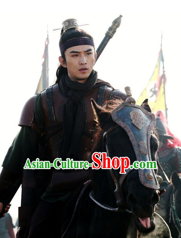 Chinese Ancient Fighter Warrior Costumes and Hat  Complete Set