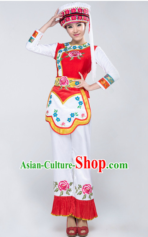 Asian China Bai Ethnic Clothes and Hat Complete Set for Women