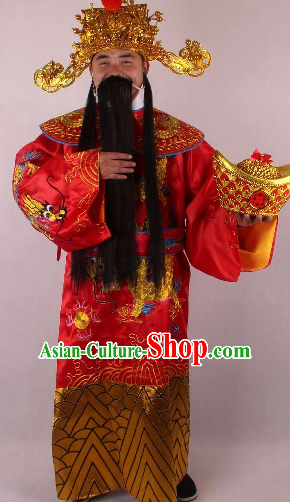 Chinese Culture Chinese Opera Costumes Chinese Cantonese Opera Beijing Opera Costumes Cai Shen Costumes and Hat Complete Set for Men