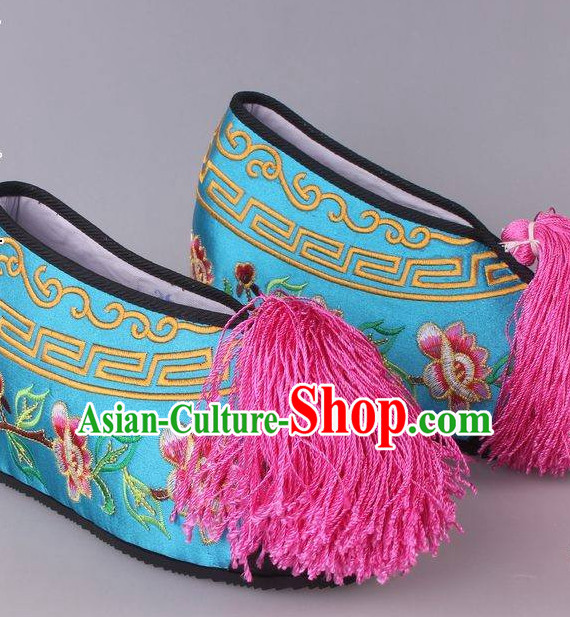 Chinese Beijing Opera Hua Dan Hua Tan Embroidered Flower Shoes for Women