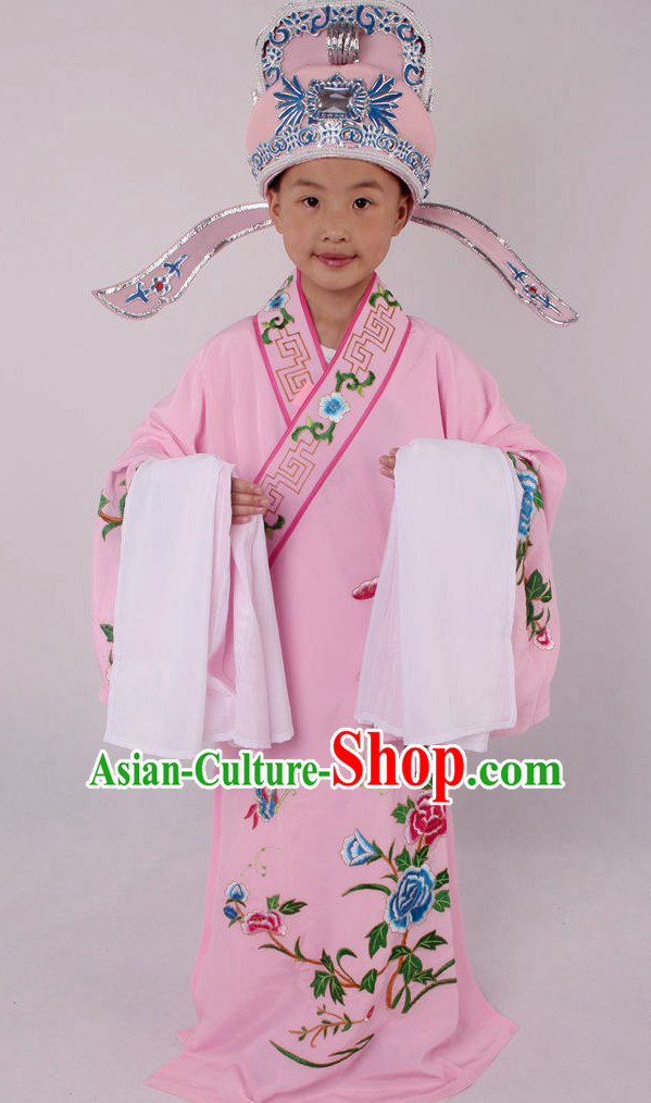Chinese Culture Chinese Opera Costumes Chinese Cantonese Opera Beijing Opera Costumes Young Scholar Costumes and Hat Complete Set for Kids