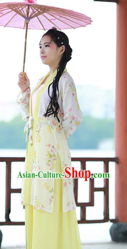 Chinese Traditional Umbrella Dance Costumes and Headpieces Complete Set for Women