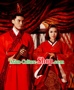 Chinese Ancient Wedding Dress and Headpieces 2 Sets